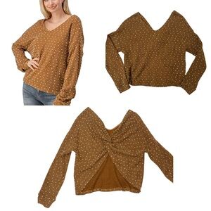 Paper moon brown Polka Dot V-Neck Sweater size S